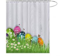 Maezap Bunte Ostereier Duschvorhang Frühlingsblume Badezimmer Dekor Wasserdicht Polyester mit Haken 175,9 x 177,8 cm