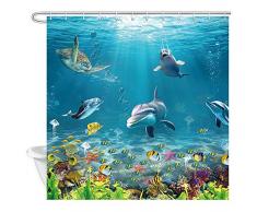 DYNH Unterwasserwelt Ozean-Tier-Duschvorhang, wunderbare Unterwasserwelt, Meeresschildkröte, Wal, tropische Fische, Korallen, Badezimmer-Vorhänge, Stoff mit Meerestiermotiven und Duschwand, 12er-Pack Haken, 177,8 x 177,8 cm