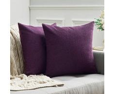 MIULEE Dekorative Kissenbezüge im Landhaus-Stil, Leinen, Vintage-Stil, für Couch Sofa, Schlafzimmer, Auto, 2 Stück 18x18 dunkelviolett
