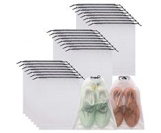 DIOMMELL Set von 24 transparenten Schuhbeuteln für Reisen große durchsichtige Schuhaufbewahrung Organizer Beutel mit Seil für Damen und Herren