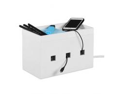 Relaxdays Kabelbox Bambus, Steckdosenleiste & Kabel verstecken, Kabelmanagement Schreibtisch, HBT 16,5x25,5x14cm, weiß