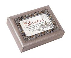 Cottage Garden Spieluhr, Design Sister You Mean The World to Me, gebürstetes Zinn, mit Schmucksteinen, Grau