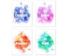 Inspirational Wall Art Poster Positive Zitate Sprüche Home Decor Dekorationen Bilder bunte Motivationsdrucke für Teenager- Schlafsaal Kinderzimmer Klassenzimmer Büro Mädchen Kinder Kinder Set von 4-20,3 x 25,4 cm