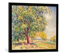 Gerahmtes Bild von Alfred Sisley Nußbäume bei Sablons, Kunstdruck im hochwertigen handgefertigten Bilder-Rahmen, 70x50 cm, Schwarz matt