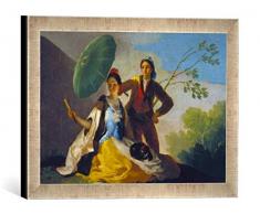 Gerahmtes Bild von Francisco José de Goya Der Sonnenschirm, Kunstdruck im hochwertigen handgefertigten Bilder-Rahmen, 40x30 cm, Silber Raya