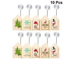 LIOOBO Tischkartenhalter für Weihnachten, in Hauskartenform, Bedruckt, aus Holz, für Tischnummern, Menü, Papier, Meno, Notizen, Clips für Urlaub, Hochzeit, Bankette, 10 Stück