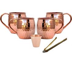 Set of 4 - Prisha India Craft Ã‚Â® Copper Barrel Mug for Moscow Mules 520 ML / 17 oz 100% pure copper Mule Cup, Moscow Mule Cocktail Cup, Copper Mugs, Cocktail Mugs by Prisha India Craft