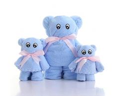 ANswet Kinder-Badetuch-Set, super Samt, weich, hohe Dichte, 3-teiliges Badetuch Waschlappen Cartoon-Bär, Absorption und Atmungsaktivität Blauer Bär