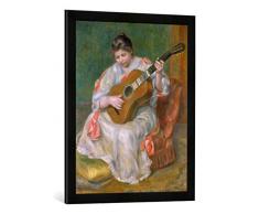 Gerahmtes Bild von Auguste Renoir Frau mit Gitarre, Kunstdruck im hochwertigen handgefertigten Bilder-Rahmen, 50x70 cm, Schwarz matt