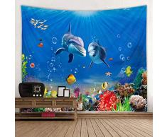 Red Fire Stoff Wandteppich Dekoration Wandkunst Tischdecke Tagesdecke Picknickdecke Strandüberwurf Tapisserien bunt Schlafzimmer Flur Wohnzimmer 79x59 inches Blue Underwater World Dolphin