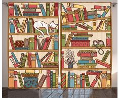 Cat Lover Einrichtung Vorhänge Durch ambesonne, Nerd Book Lover Kitty Schlafen über Bücherregal in Bibliothek wissenschaftlern Feline Cosy Boho Design, Wohnzimmer Schlafzimmer Dekor, 2 Panel Set, 108 W x 84L Zoll, Multi