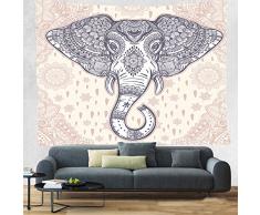 NINNAYUAN Beautiful Bohemian Elefant Paysley Nahtlos Verziert, Schlafzimmer Wohnzimmer Wohnheim Wand tapryry. (60 x 51 inch) Large Size (Gray)