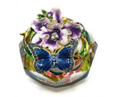 emailierten blau Butterfly & Lila Blumen mit Cut Schmuckkästchen, Glas, von Kubla Craft, mit österreichischen Kristallen, 2H