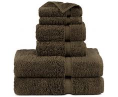 Indulge Leinen-Handtuchset, Dobby Bordüre Towel Set - 6 Piece Schokoladenbraun