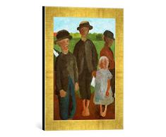 Gerahmtes Bild von Paula Modersohn-Becker Vier Kinder am Moorkanal, Kunstdruck im hochwertigen handgefertigten Bilder-Rahmen, 30x40 cm, Gold Raya