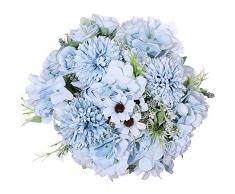 Nubry Künstliche Blumen, Blumenstrauß, Pfingstrosen, Seide, Hortensien, Kunstrosen, Wildblumen, Arrangements mit Stielen für Hochzeit, Zuhause, Tafelaufsätze, DIY-Dekoration hellblau