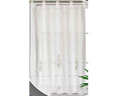 ForenTex Küchengardine M-1042, Bestickt, florales Design, für Fenster, Polyester, Weiß, M-150 x 150 cm