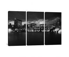 iCanvasART 3-teilig Zimmerbrunnen Lit Up at Dusk, Buckingham, Grant Park, Chicago, Illinois, USA Leinwand Kunstdruck Panorama Bilder, 0,75 von 60 von 40