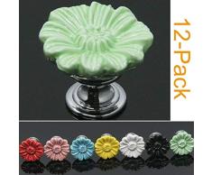 sunkni 15 Blumen Knöpfe Keramik Schublade Griffe zieht für Kleiderschrank Schrank Kommode Schrank Schrank Küche Möbel mit gratis Schrauben New Sets 15 Stück