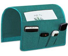 Joywell Sofa-Armlehne, Taschen-Organizer, Couch-Armlehne, Nachttisch, mit 5 Taschen für TV-Fernbedienung, Zeitschriften, Bücher, Handy, Brille, iPad 13 x 35 türkis