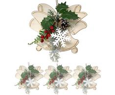 Banberry Designs Weihnachtsglocke und Tannenzapfen Ornamente – Set von 4 Holzglocken und roten Beeren Weihnachtsdekorationen – rustikale Weihnachtsdekoration, Fenstertüren, 20,3 cm hoch