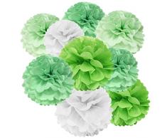 Wrapables Set von 12 Seidenpapier Pom Pom Party Dekorationen für Hochzeiten, Geburtstag Parteien Baby Duschen und Kinderzimmer Decor, Minze/Sea Grün/Weiß/Lime Grün
