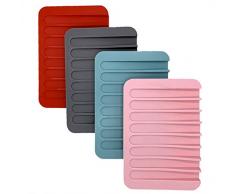 Futu 4er Pack Silikon Seifenschale Seifenhalter Seifenschale Seifenhalter Seifenspender Abtropfgestell für Dusche, Badezimmer, Küche (grau, rosa, weiß, blau)