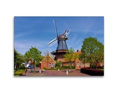 Calvendo Premium Textil-Leinwand 120 cm x 80 cm Quer, Windmühle in Ditzum | Wandbild, Bild auf Keilrahmen, Fertigbild auf Echter Leinwand, Leinwanddruck: Papenburg und Das Rheiderland Orte Orte