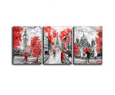 MHARTK66 Wandbild für Schlafzimmer, Simple Life, Schwarz-Weiß-Rosen-Blumen, roter Leinwand, 30,5 x 30,5 cm, 3-teilig 12x16inches*3pcs Schwarz und Weiß Landschaft Romantik Paar