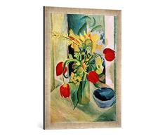 Gerahmtes Bild von August Macke Stilleben mit Tulpen, Kunstdruck im hochwertigen handgefertigten Bilder-Rahmen, 50x70 cm, Silber Raya
