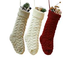 Civilever Weihnachtsstrümpfe, gestrickt, 45,7 cm, groß, Weihnachtsdekoration, Partyzubehör, personalisiertes Geschenk für Familie und Freunde 3pcs (Burgundy+Ivory White+Gray)