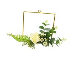 ZJCilected Dekokranz, 3 Stück, Mattes Messing, champagnerfarben, geometrischer Draht, rund, dreieckig, künstlicher Eukalyptus, weißer Rosenkranz 1 White Rose Wreath Square