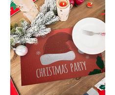 LUOLUO Platzdeckchen 4er Set für Esstisch waschbar Küche Tischmatten hitzebeständig gewebt rutschfest Vinyl PVC abwischbar Untersetzer für Küche Restaurant Christmas Red02