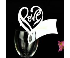 Worldoor 50 weiße wunderschöne Liebesbuchstaben Herz lasergeschnittene Hochzeit Tischkarten Weinglas Party Dekoration Tafelaufsatz Laserschnitt Liebe Herz Weinglas Namenskarten Tischkarten Tischkarten Namenskarten Hochzeit Party Dekoration