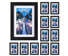 iDecorlife Premium Bilderrahmen 11 x 14 cm Schwarz - 8x10 Bilderrahmen mit Matte oder 11x14 Bilderrahmen ohne Matte - Wandmontage fertig Holz Fotorahmen für 11 x 14 cm oder 8 x 10 Bilder 4X6 schwarz