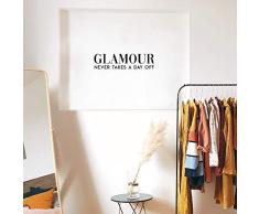 Vinyl-Wandaufkleber - Glamour Never Takes A Day Off - 16,5 x 63,5 cm - trendiges witziges modisches Zitat für Zuhause, Schlafzimmer, Schrank, Wohnzimmer, Badezimmer, Kleidung, Geschäft, Dekoration