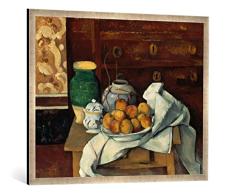 Gerahmtes Bild von Paul Cézanne Stilleben, Kunstdruck im hochwertigen handgefertigten Bilder-Rahmen, 100x70 cm, Silber Raya