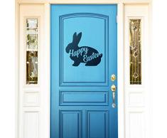 Ostertag Vinyl-Wandaufkleber - Happy Osterhase - 41,9 x 45,7 cm - Cursive Auferstehung Sonntag Pascha Urlaub Zuhause Schlafzimmer Wohnung Kinderzimmer Büro Arbeit Decor Modern 16.83 x 18 schwarz