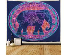 bjhap Blaugrün Blau und Violett Elefant Tapisserie Mandala Tapisserie Wandbehang Decor Stoff Wohnheim Psychedelic Hippie Flower Bohemian Tagesdecke Bettwäsche Bett Bezug Picknick Decke 152,4 x 101,6 cm 90x60 Colorful Elephant