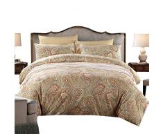 HNNSI Magpie Bettbezug mit Knöpfen, 60er Jahre lang, geklammerte Baumwolle, luxuriös, amerikanischer Landhausstil, Bettwäscheset, Bettwäsche-Set, King-Size-Größe Queen Gold Paisley