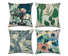 DUSEN Dekorative Überwurf-Kissenbezüge für Couch, Sofa oder Bett, 4 Stück, 45,7 x 45,7 cm, modernes Design, Baumwolle/Leinen Tropical Plant