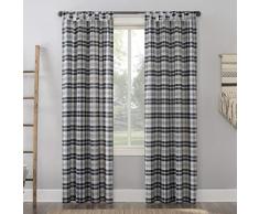 Nr. 918 Blair Farmhouse Plaid halbtransparenter Schlaufenvorhang, 132 x 160 cm, Anthrazit/Ecru 52 x 63 Panel Anthrazit/Ecru Off-White