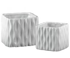 Urban Trends Keramik Short Square Vase mit geprägtem Wave Design Body Gloss Finish (Set of 2), weiß
