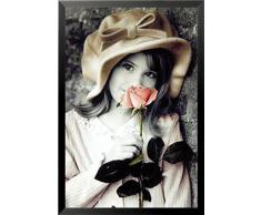 Buyartforless Arbeit Gerahmtes Mädchen mit Rose von Kim Anderson, 36 x 24 cm, Kunstdruck, niedliche Kinder mit Blumen, Romantik, Schwarz und Weiß