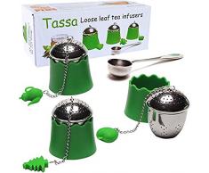 TASSA Loose Leaf Tee-Ei Teefilter Tea Ball Steepers Set mit Süße Silikon Griff und Silikon Base 3 x Plus Edelstahl Löffel Schaufel.