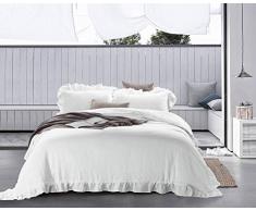 Meadow Park Washed Leinen Bettbezug Set, 3, Steppdecke, Set, Queen Size, Farbe ， 100% Pure French Bettwäsche, Bettbezug One mit zwei kissenrollen, Vintage Garment Washed, Super Soft Betten Set King weiß