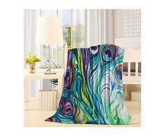SIGOUYI Leicht Fleece Decken Wendedecke Cozy Plüsch Mikrofaser ganzjährig Decke für Bett/Couch, Colorful Tinte Pfau Federn Modern 40(L) x50(W) Multi
