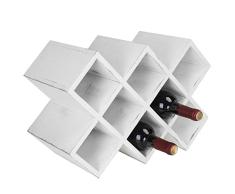 MyGift Rustikales Weinregal aus Holz, geometrisches Design, Aufbewahrung für 8 Flaschen Shabby Chic vintage white