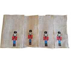 Bungalow Ikkis Weihnachten Bettwäsche Akzente Rustikal Jute Nussknacker Tischsets – 4 Stück mit ausführlicher Applike