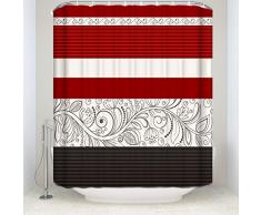 DaringOne Stoff Bad Dusche Vorhang, Schöne Einrichtung Rot Blau und Weiß Vertikale Streifen schimmelt Nicht Badezimmer Decor-Sets mit Haken 72 x 72 Striped Floral